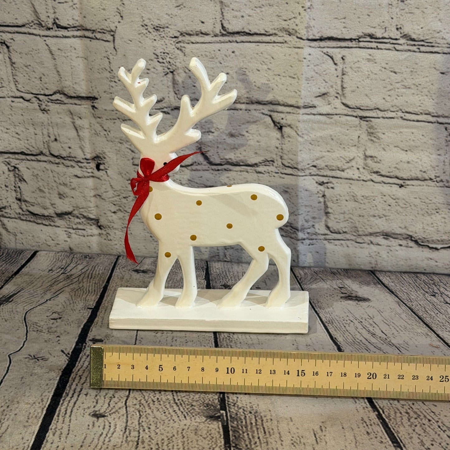 22cm x 14cm White Handcrafted Wood Reindeer Xmas Christmas Ornament Antlers6