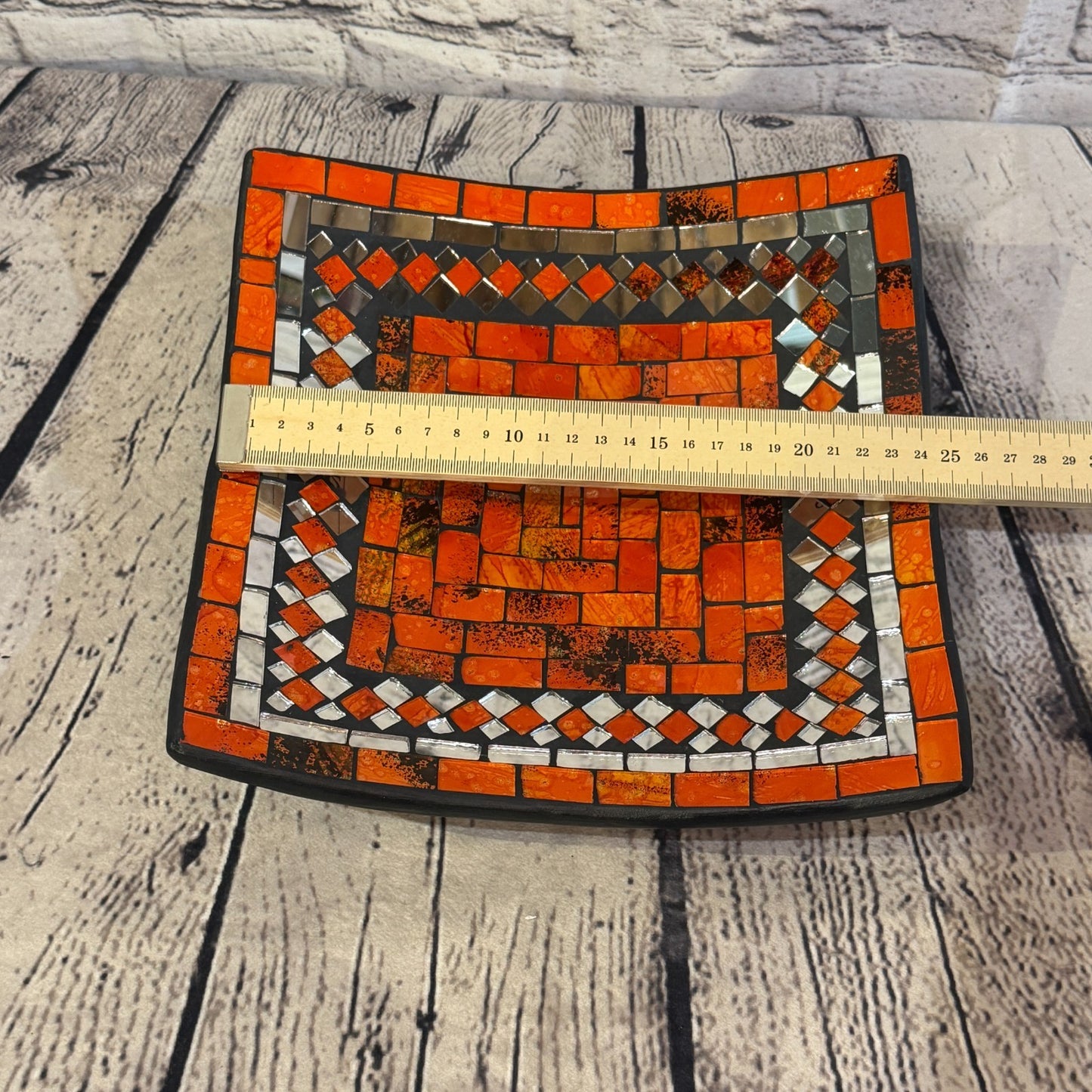 25cm Orange Square Mirror Mosaic Handmade Ceramic Glass Tile Bowl Fruit1