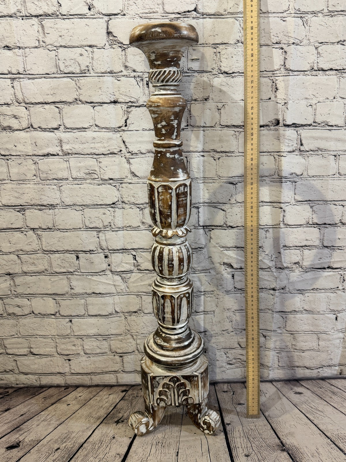 80cm x 18cm Brown Regal Wooden Vintage Style Candle Stand Shabby Pillar Holders3