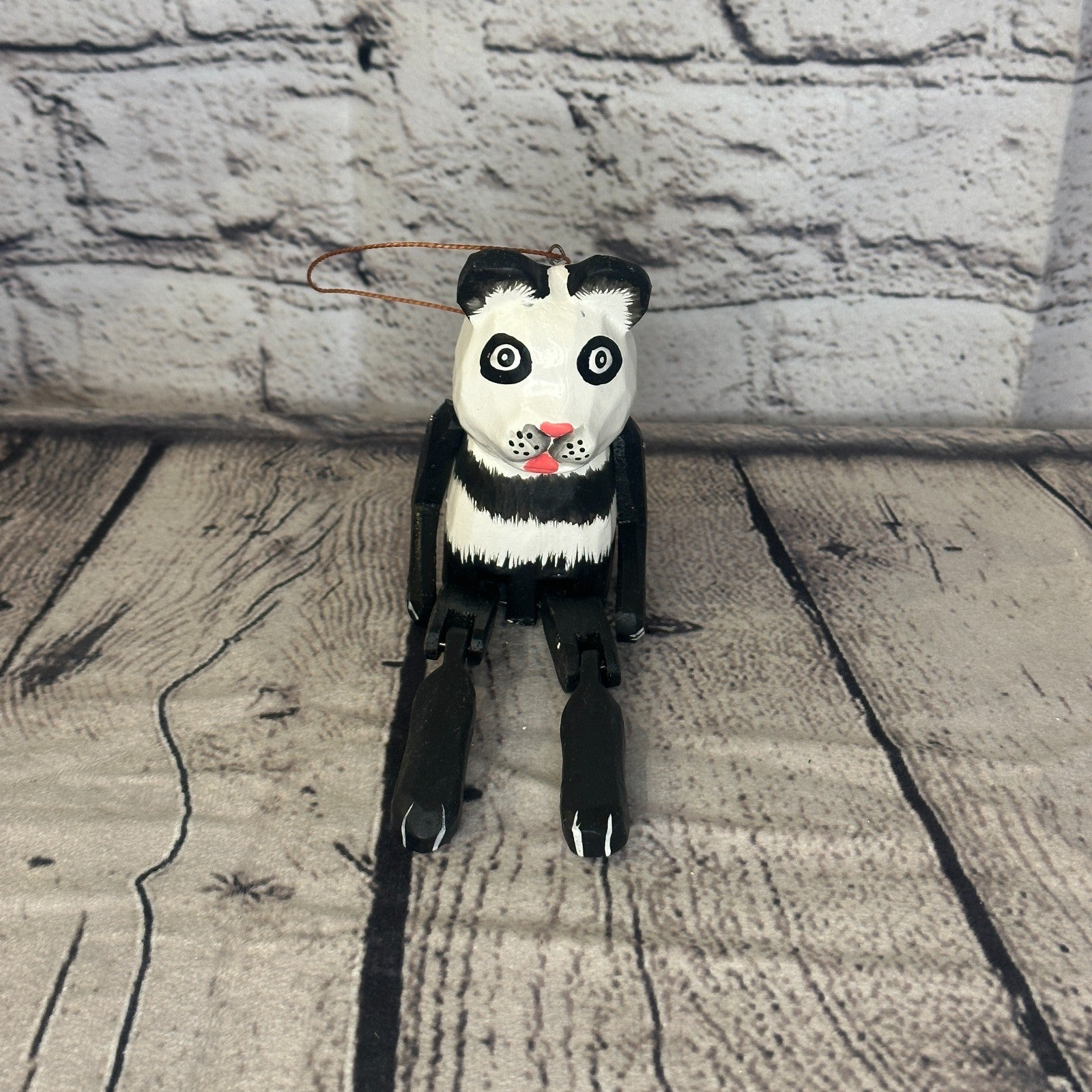 10cm Bright Panda Sitting Animal, Wooden Shelf Ornament Handmade and Fairtrade1