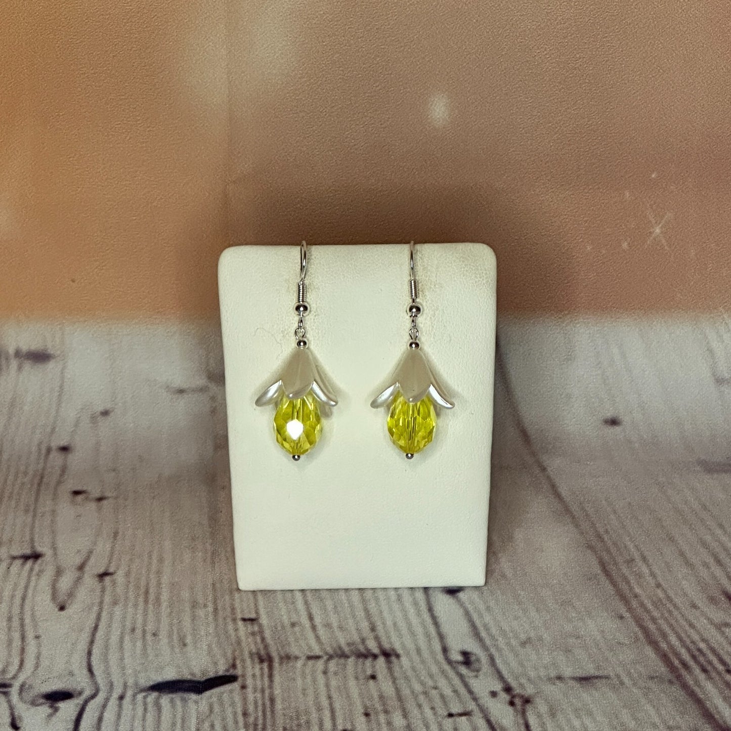 Yellow Drop Crystal Lily Flower Dangle Drop Earrings Handmade UK Jewellery0
