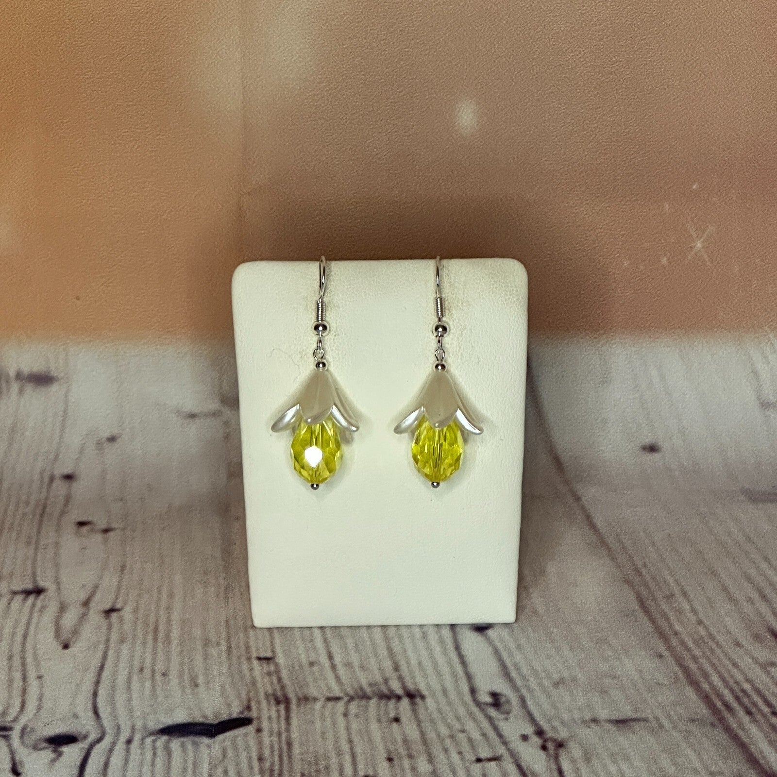 Yellow Drop Crystal Lily Flower Dangle Drop Earrings Handmade UK Jewellery0