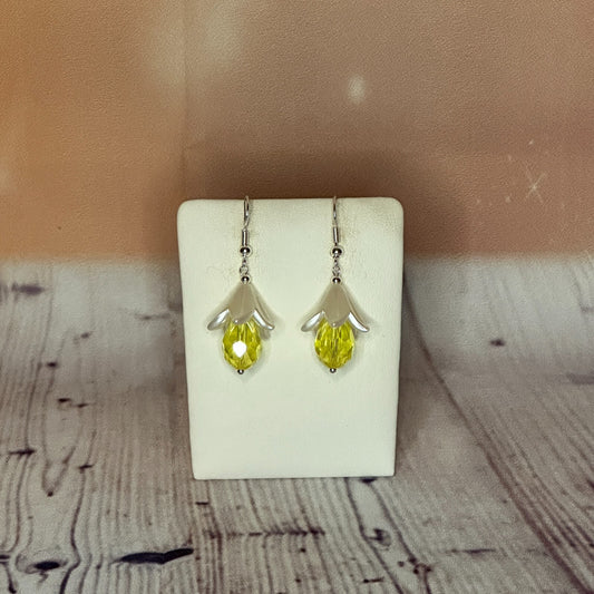 Yellow Drop Crystal Lily Flower Dangle Drop Earrings Handmade UK Jewellery0