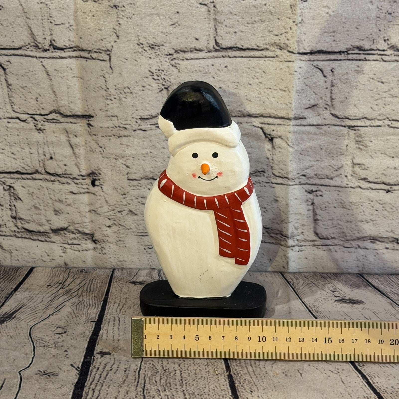 20cm x 10cm Black Flat Top Hat Snowman Handcrafted Wood Xmas Christmas Ornament6