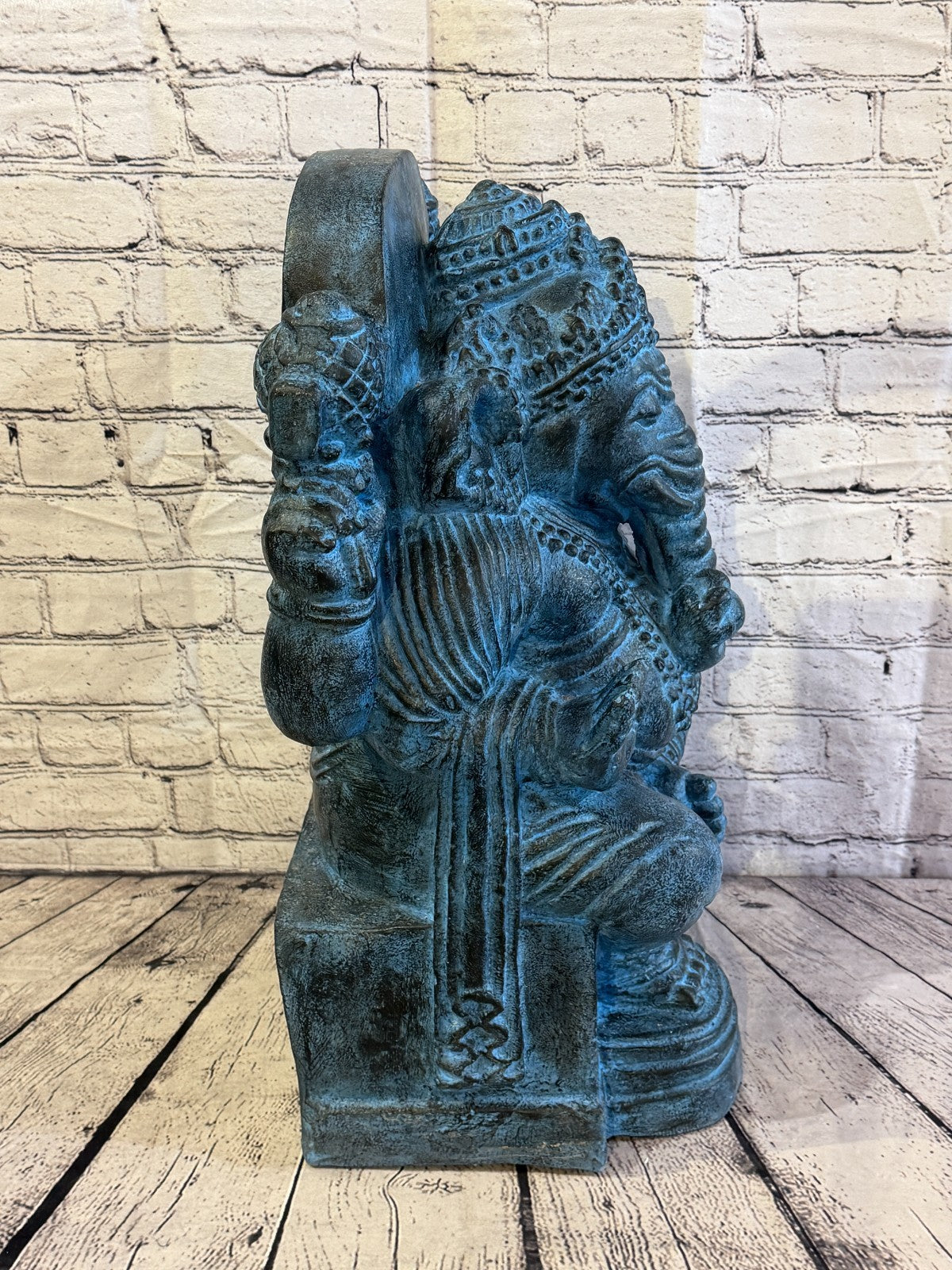 Blue 60cm x 35cm Thai Ganesha God On Base Hollow Statue Resin Hindu3
