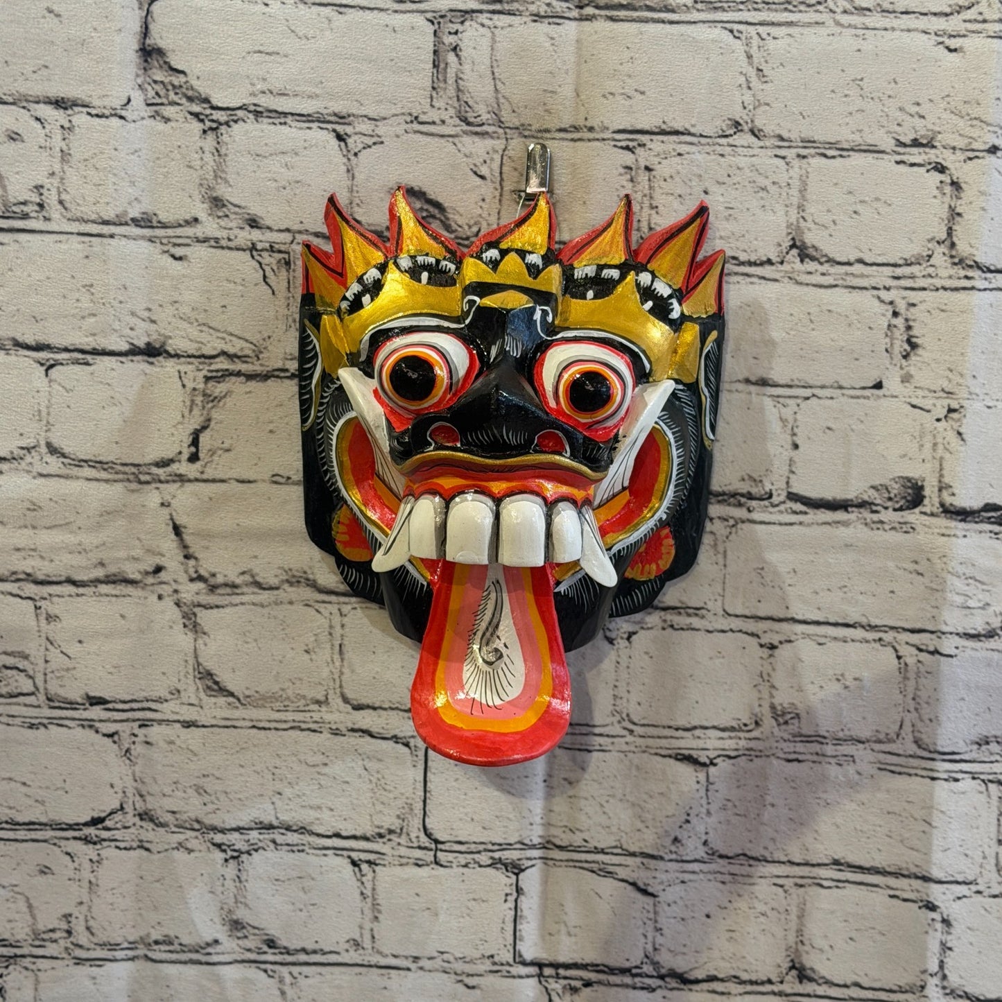 25cm Rangda Demon Black Dragon Hindu Deity Wooden Hand Carved Mask Painted4