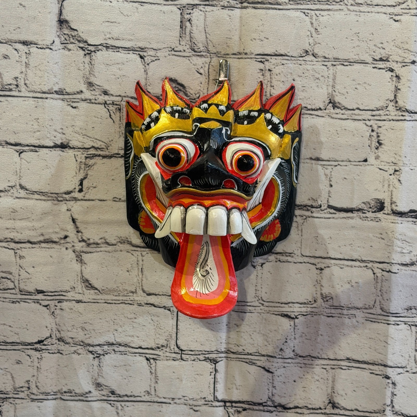 25cm Rangda Demon Black Dragon Hindu Deity Wooden Hand Carved Mask Painted4