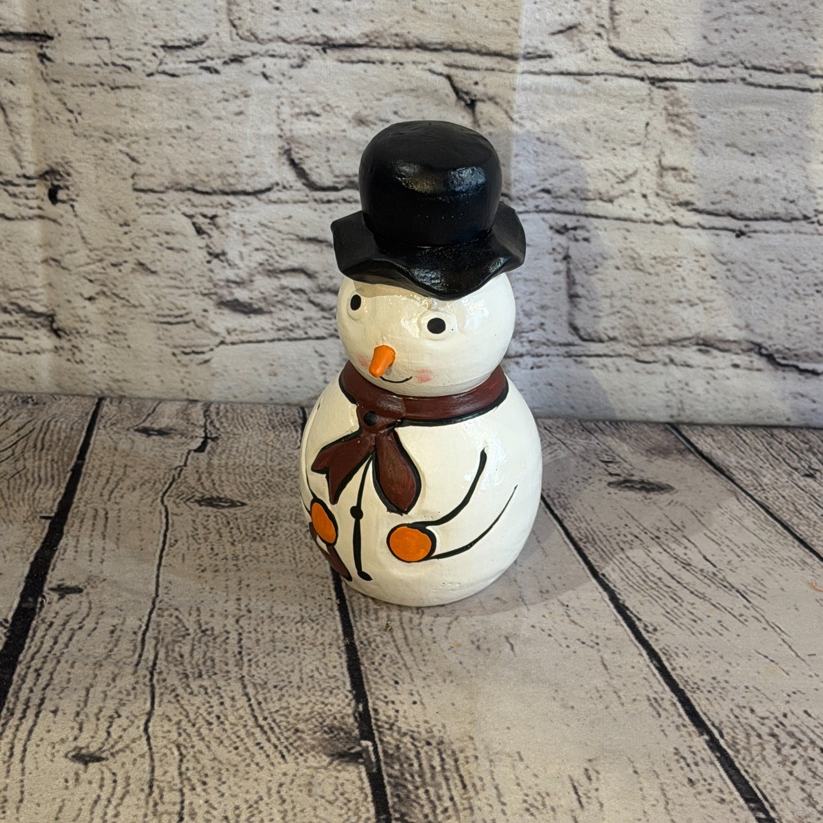 15cm x 10cm Black Top Hat Snowman Handcrafted Wood Xmas Christmas Ornament0