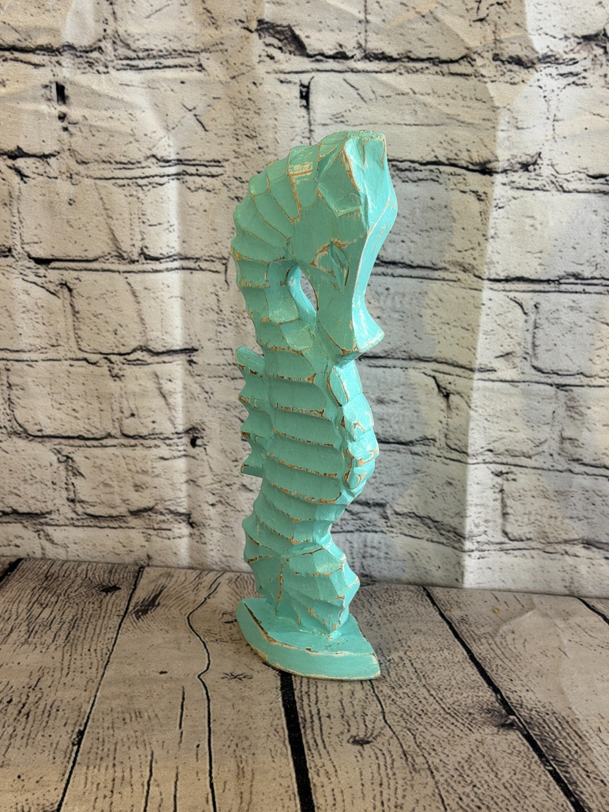 30cm Green Teal Wooden Shabby Seahorse Statue Ornament Fair Trade Handcarved2