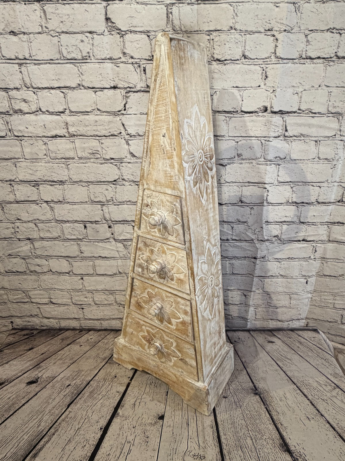 80cm x 30cm White 3 Draw Pyramid Wooden Side Cabinet Living Storage Furniture0