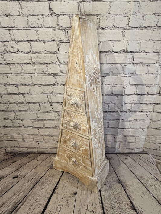 80cm x 30cm White 3 Draw Pyramid Wooden Side Cabinet Living Storage Furniture0