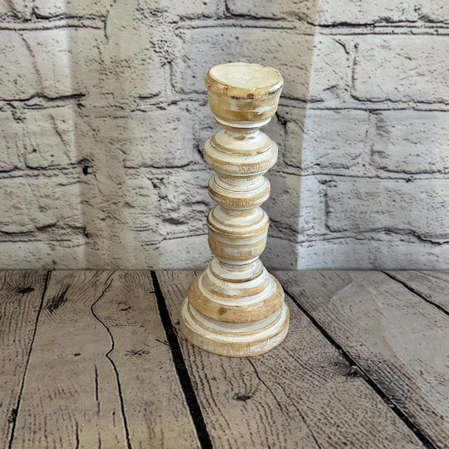 20cm x 10cm White Regal Wooden Vintage Style Candle Stand Shabby Pillar Holders2
