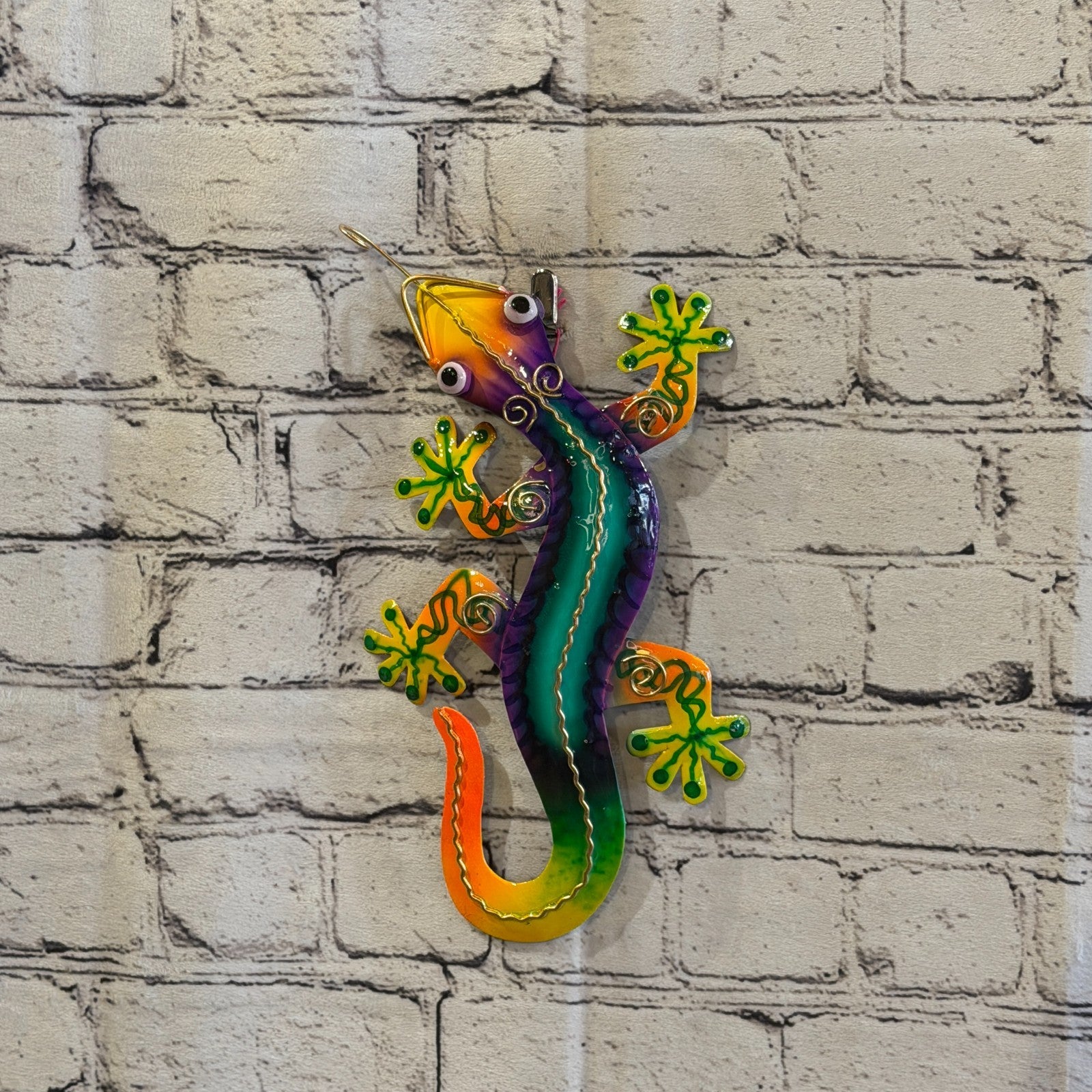 25cm x 10cm Green Gecko Lizard Metal Tin Wall Hanging Ornament Painted Statue2