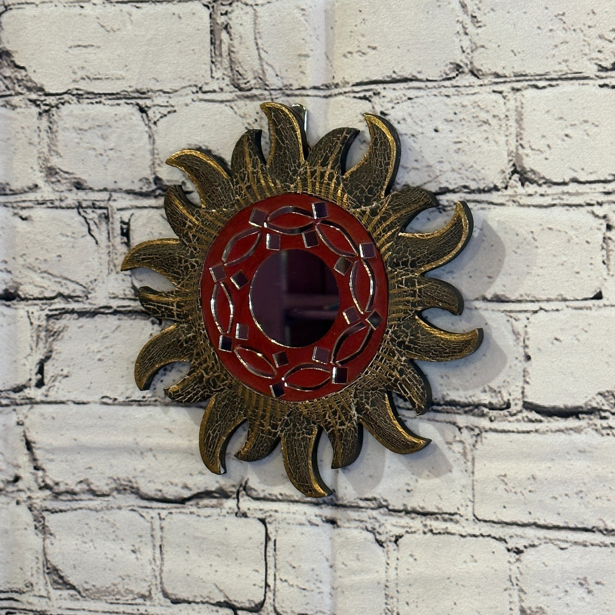 Gold Burst Sun Mosaic Tile Wall Mirror 20cm x 20cm 8 Inches Handmade Fairtrade1