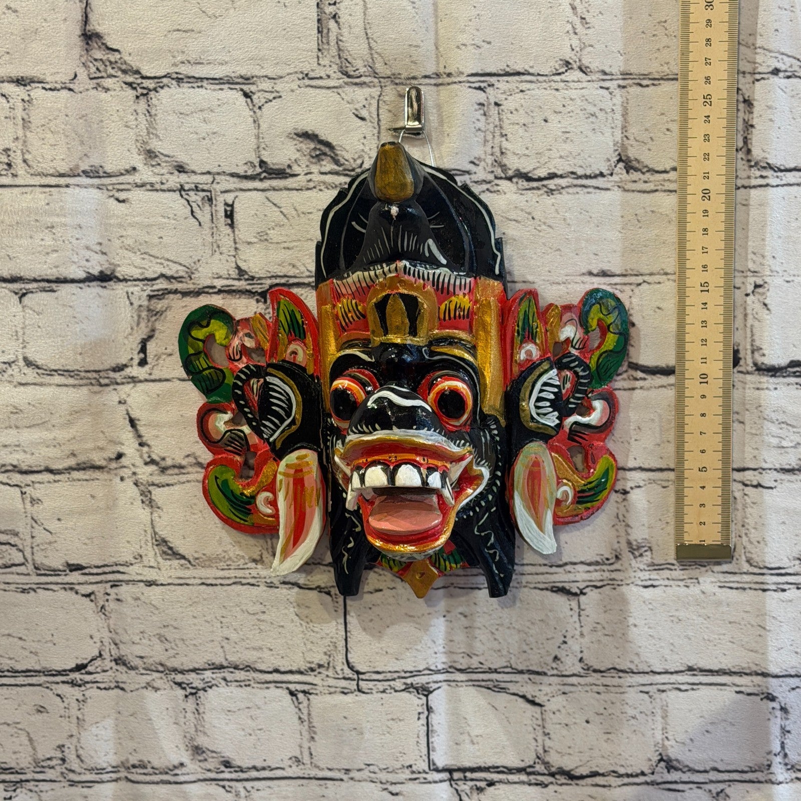 25cm Barong Crown Black Demon Dragon Hindu Deity Wooden Hand Carved Mask Painted5
