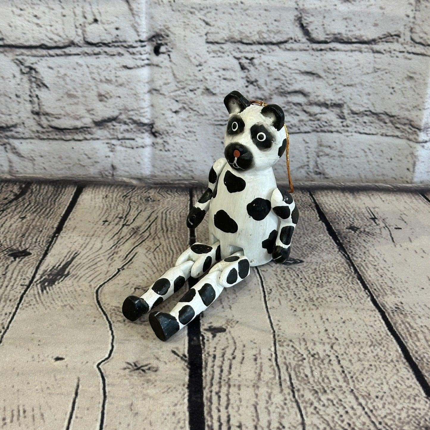 10cm Dotted Panda Sitting Animal, Wooden Shelf Ornament Handmade and Fairtrade0