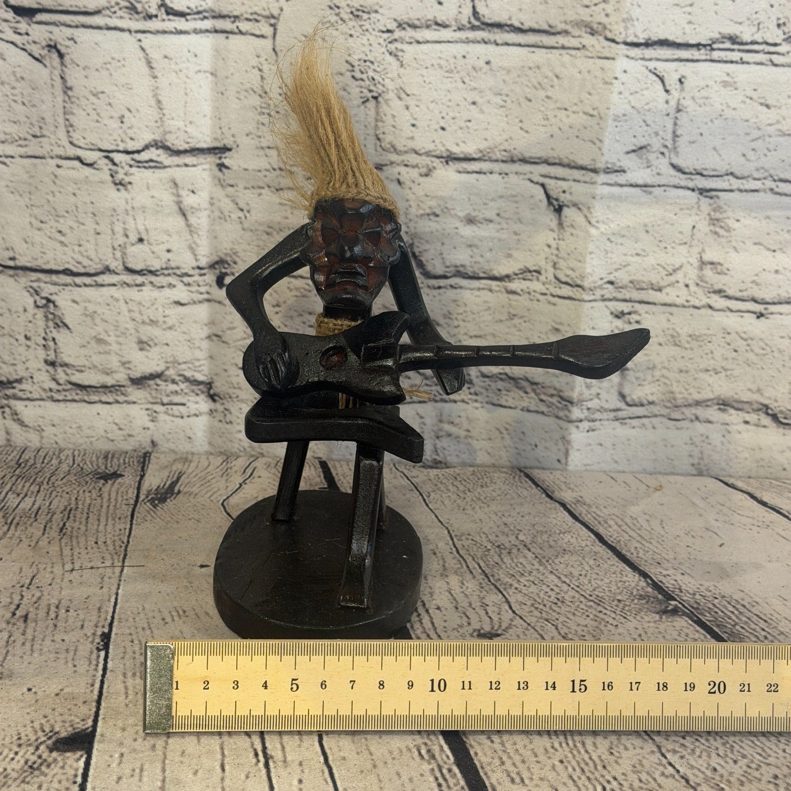 15cm Sitting Guitarist African Tribal Warrior Man Figure Statue Wood Hand Carved6