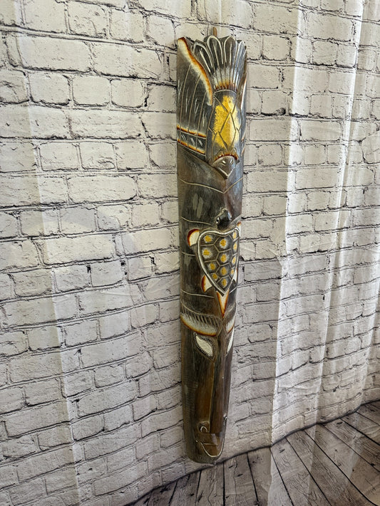 100cm Light Grey Turtle Hand Carved Fair Trade Wooden Animal Wall Art Hang Mask0