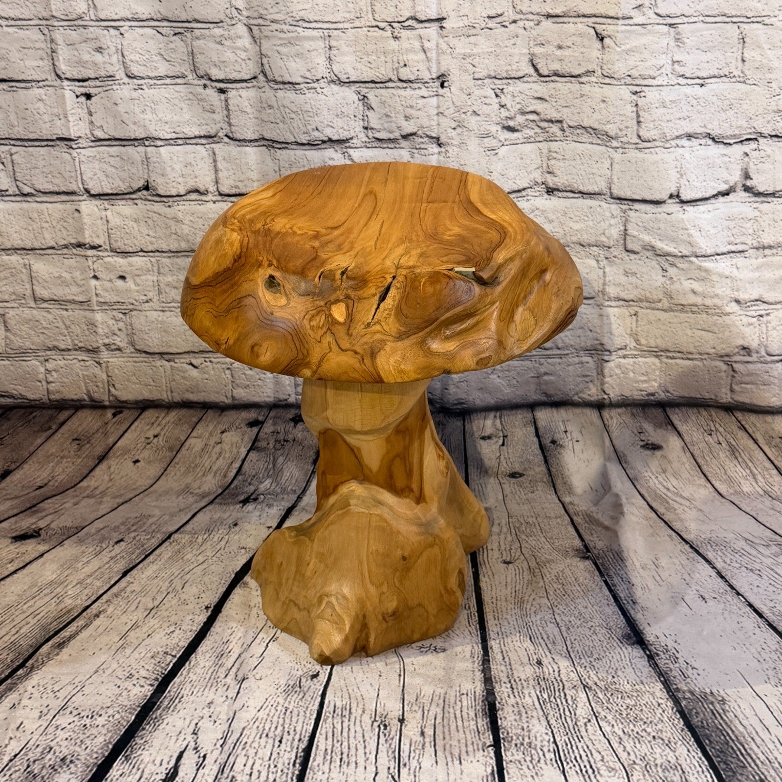 40cm x 30cm Flat Wooden Mushroom Toadstool Sculpture Garden Teak Root Ornament3