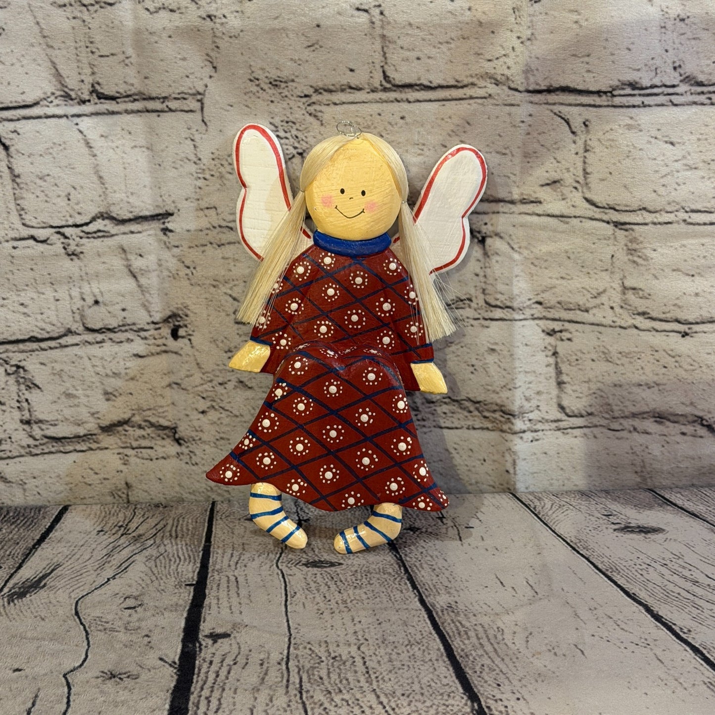 20cm Red Shelf Sitter Angel Figurine Folk Art Wood Fabric Baltic Handmade1