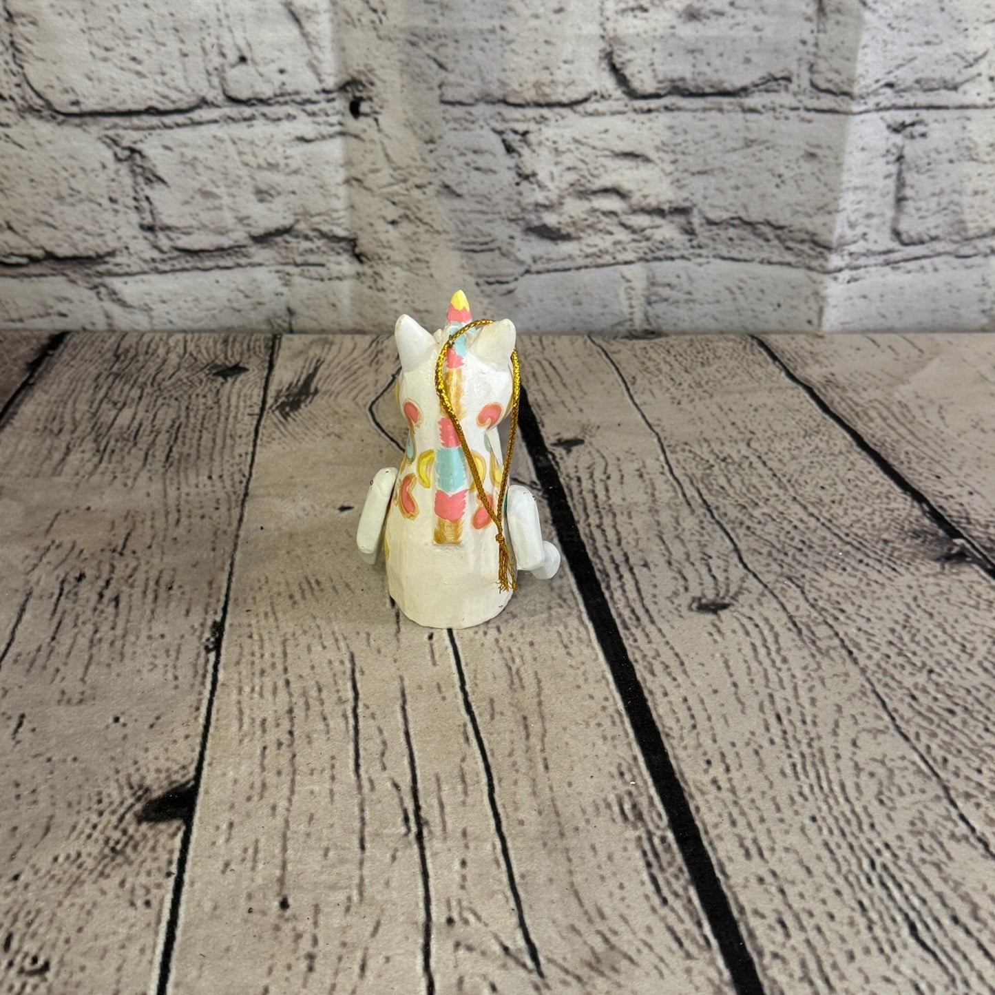 10cm Rainbow Flower Unicorn Sitting Animal, Wooden Shelf Ornament Fairtrade4