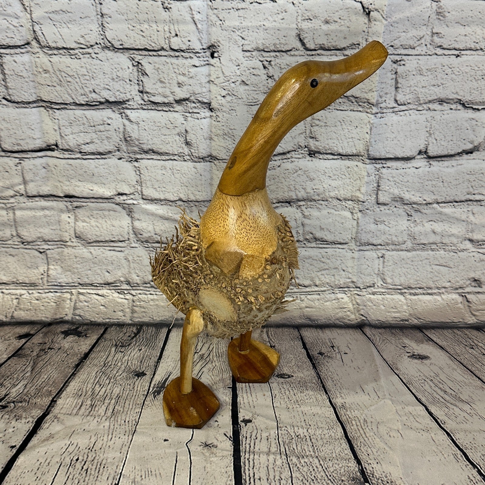 Looking Left 40cm Tall Wooden Hairy Duckling Baby Duck Bamboo Root Fairtrade1