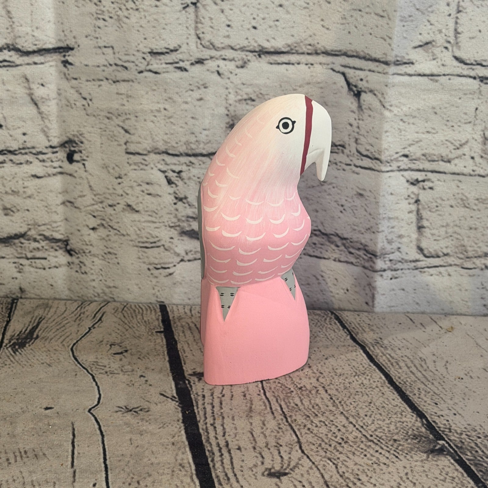 15cm Bright Pink Parrot Bird Ornament Statue Fair Trade Hand Made Carved Wood3