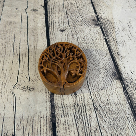 Round Tree Of Life 4 Bit Wooden Puzzle Box Secret Box Magic Trinket Handmade0