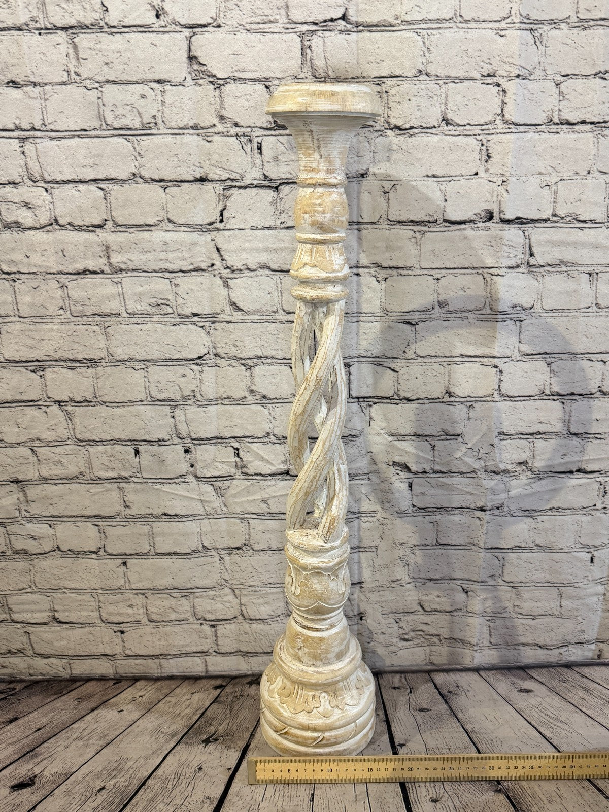 80cm x 18cm White Twist Wooden Vintage Style Candle Stand Shabby Pillar Holders4