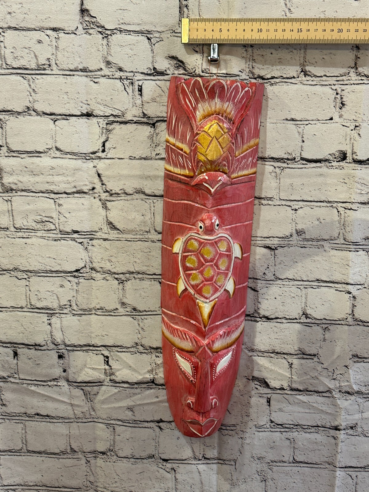 50cm Pink Turtle Hand Carved Fair Trade Wooden Animal Wall Art Hang Mask4