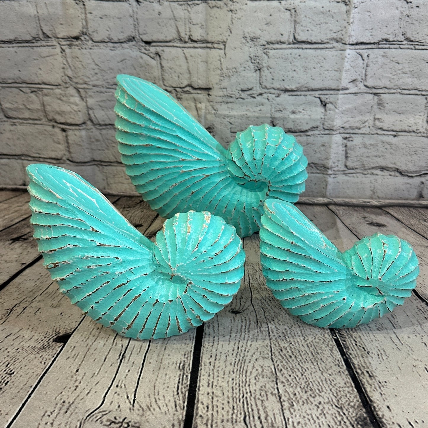 25cm Green Shabby Nautilus Shell Ornament Decor Carved Light Wood Parcel Figure9