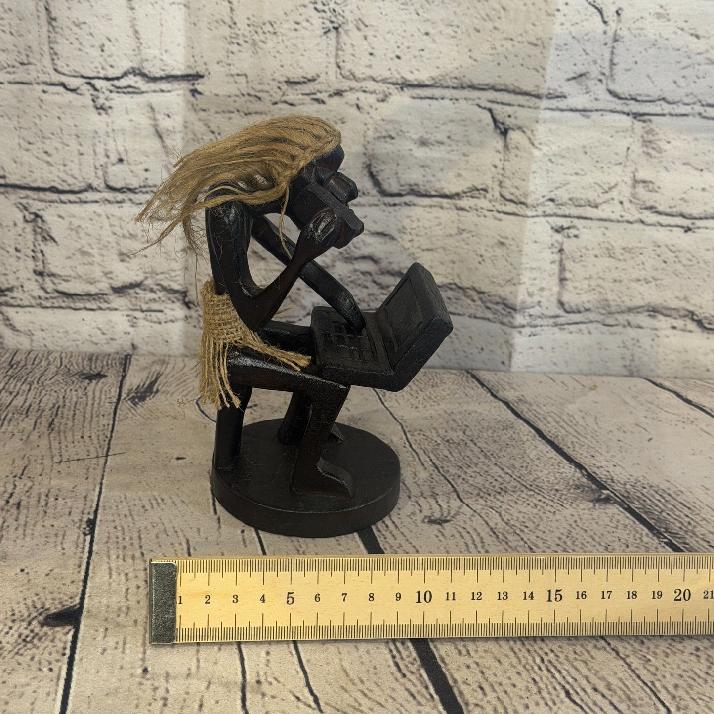 15cm Computer Phone African Tribal Warrior Man Figure Statue Wood Hand Carved6