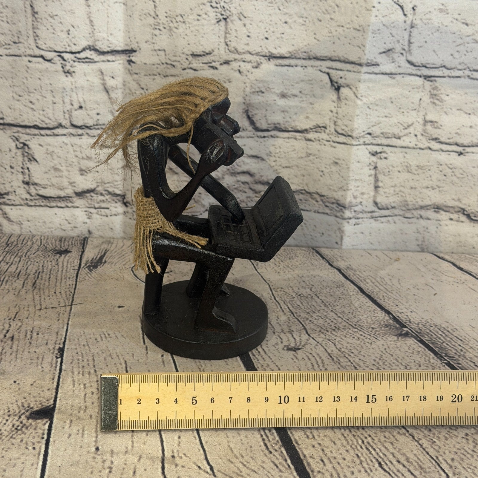 15cm Computer Phone African Tribal Warrior Man Figure Statue Wood Hand Carved6