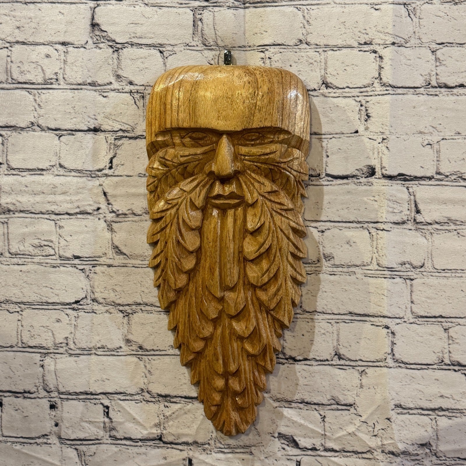 Green Man Of The Woods 45cm x 20cm Flat Carved Wizard Tree Trunk Wood Fairtrade2