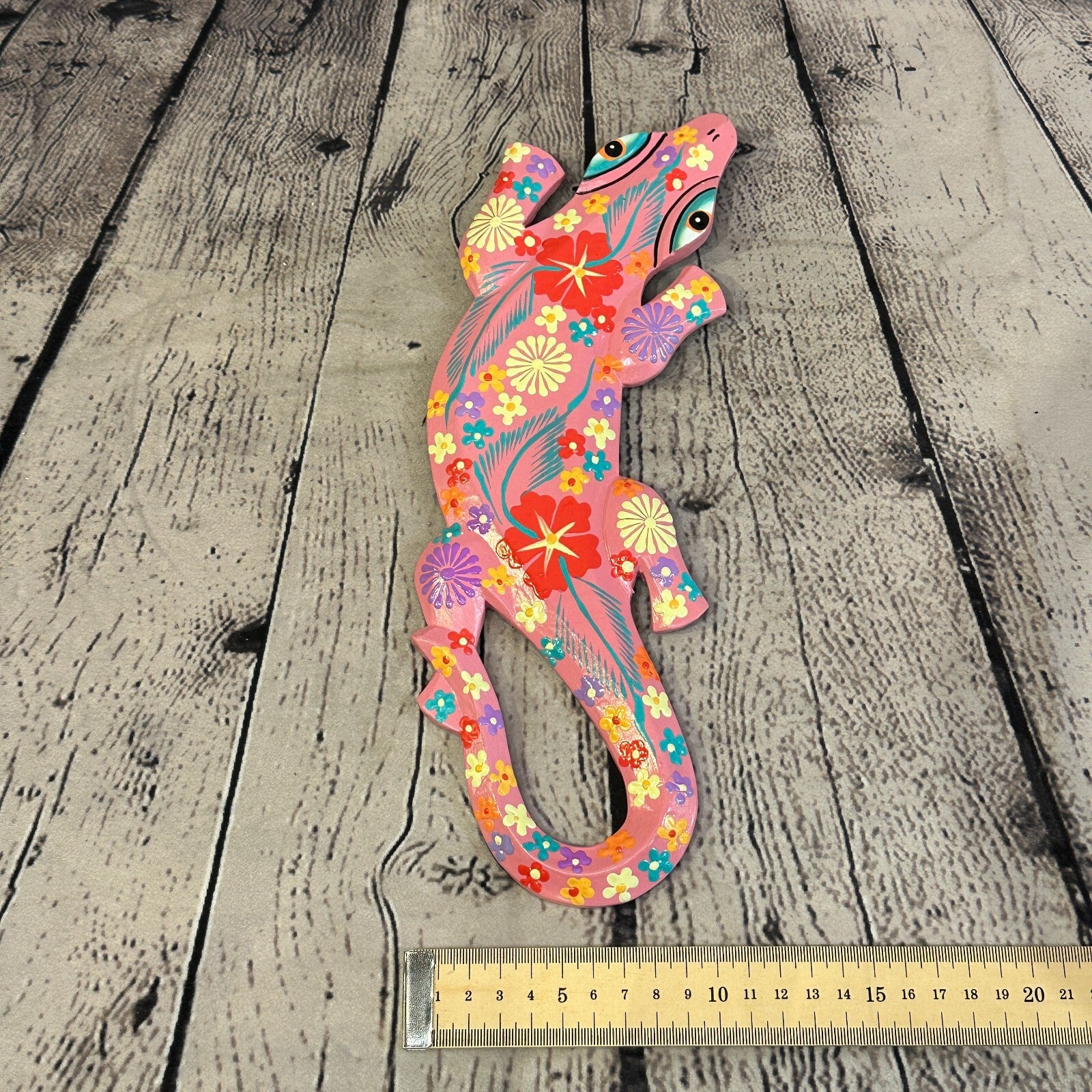 30cm Gecko Lizard Pink Flower Wood Wall Hanging Wooden Ornaments Carving5