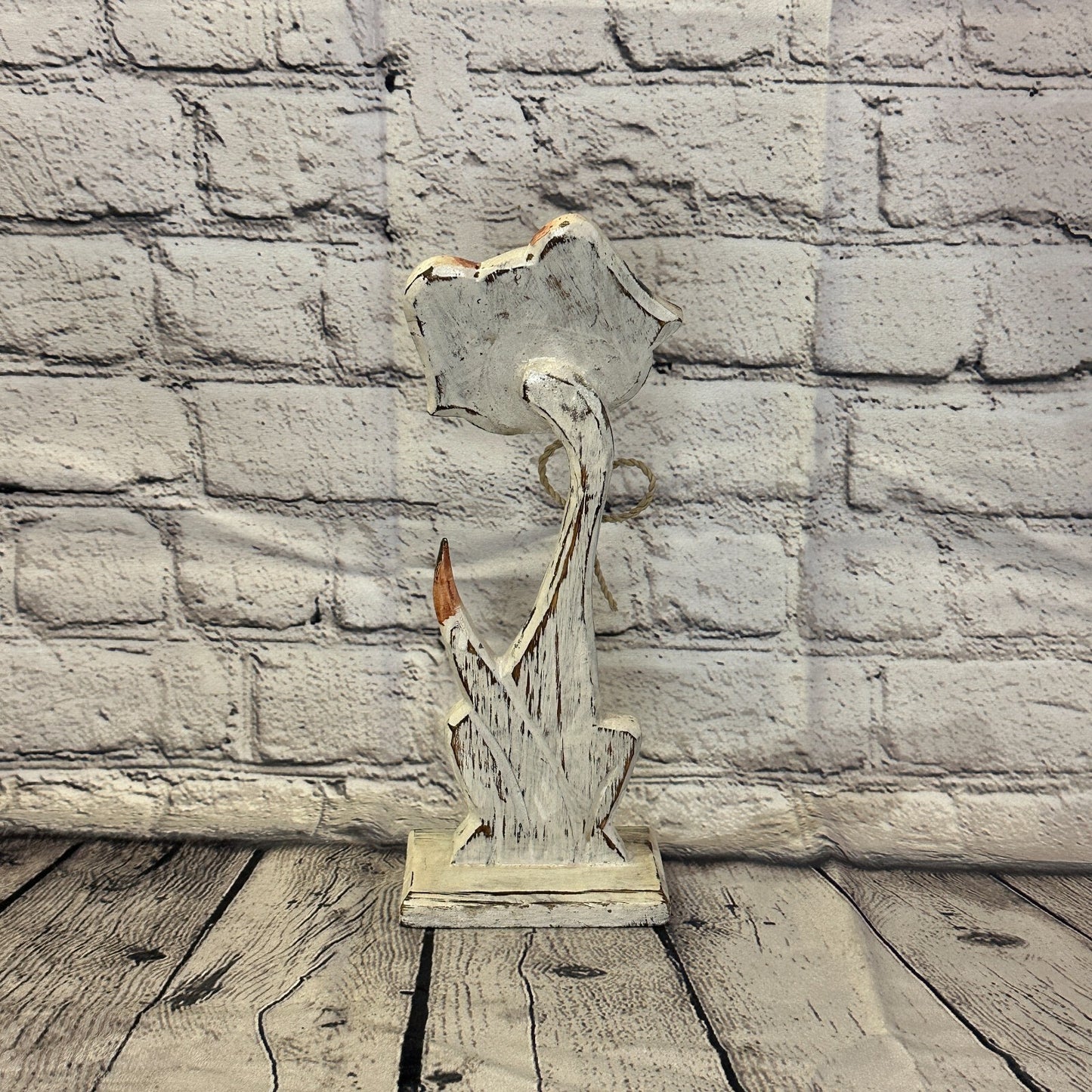 White Wooden Dog Shabby Pattern 30cm x 10cm Handmade and Fairtrade4