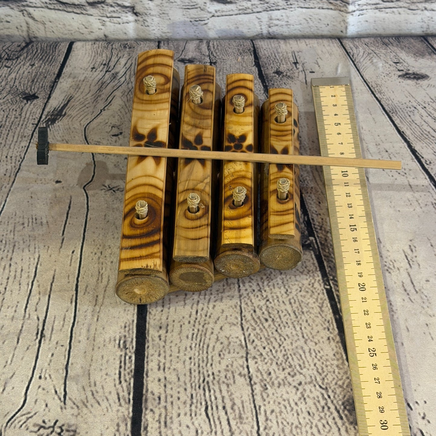 12cm Fairtrade Handmade Xylophone Musical Instrument Burnt Bamboo Design 1 Stick3