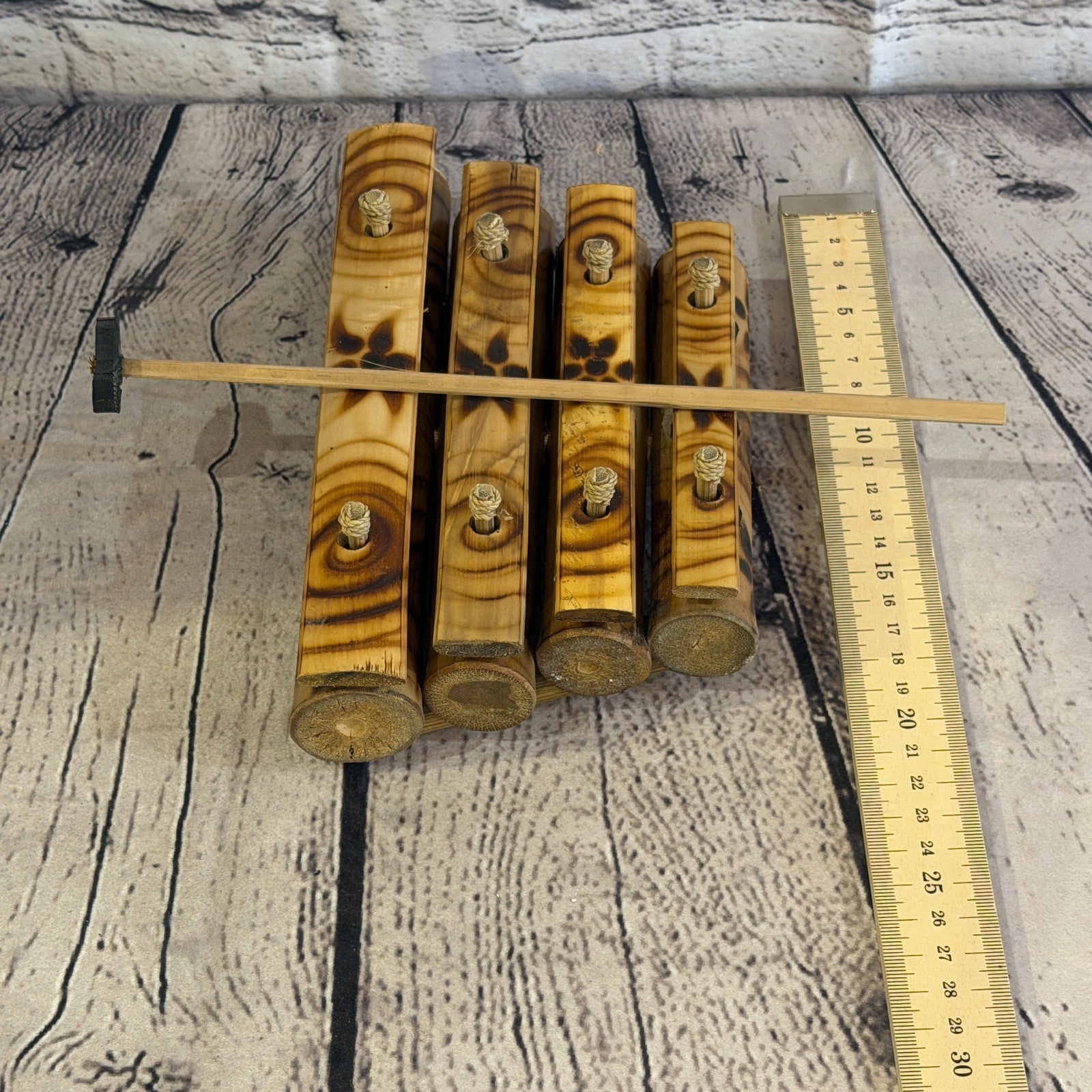 12cm Fairtrade Handmade Xylophone Musical Instrument Burnt Bamboo Design 1 Stick3