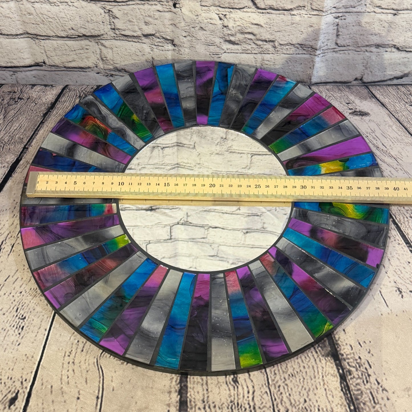 Blue Purple Line Black Mosaic Tile Wall Mirror 40cm x 40cm 16 Inches Handmade3