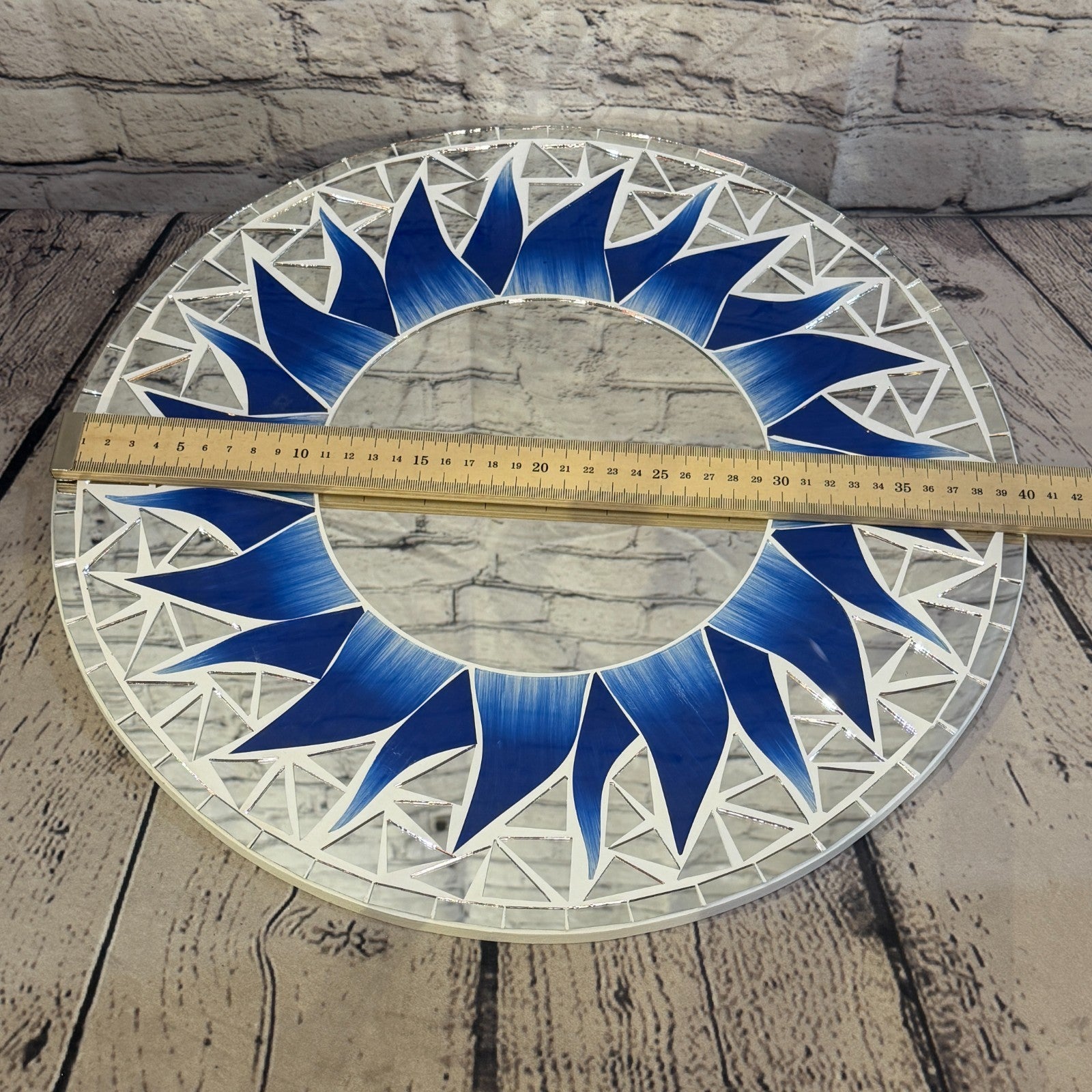 Dark Blue Sun Flame Mosaic Tile Wall Mirror 40cm x 40cm 16 Inches Handmade3