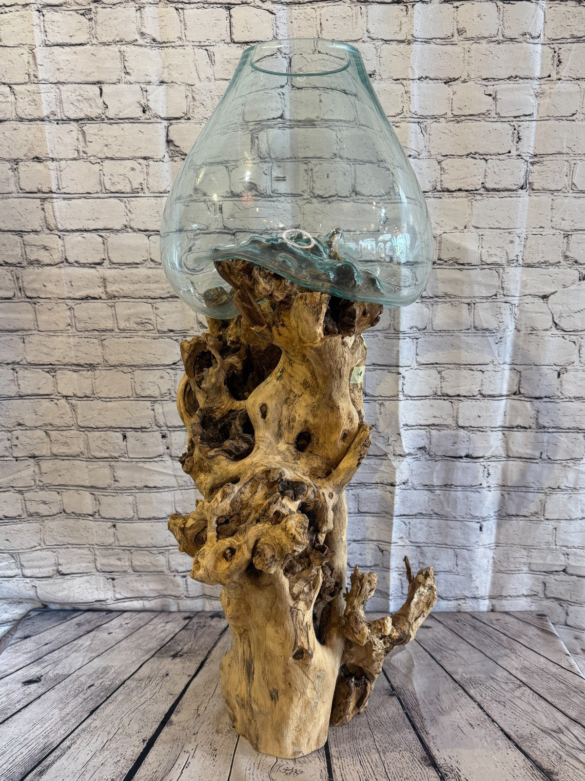 90cm Big Clear Colour Melted Glass Wood Decorative Vase Glass Sculpture Crafted1
