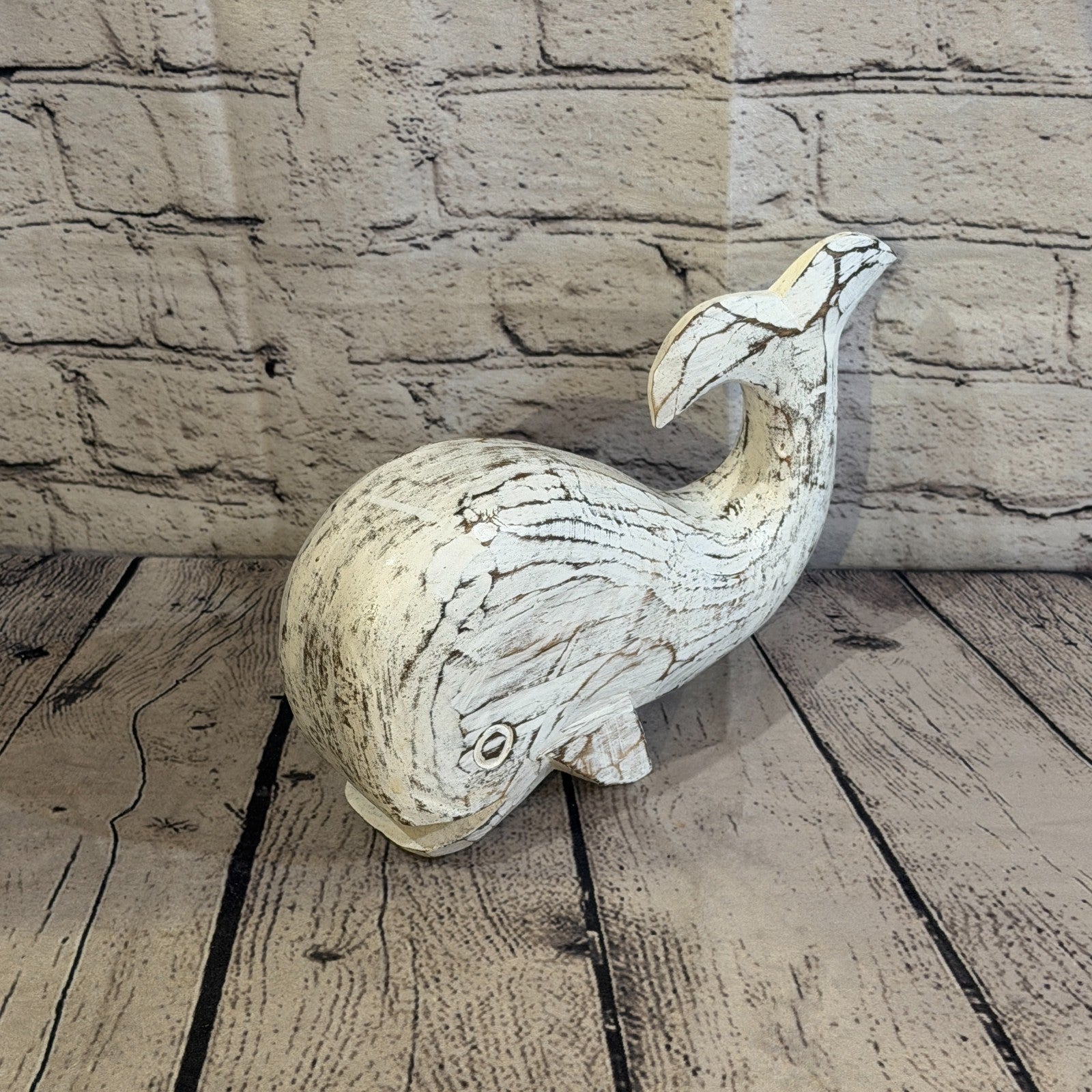 25cm x 12cm Whale White Fish Wood Coastal Ocean Bathroom Decoration0