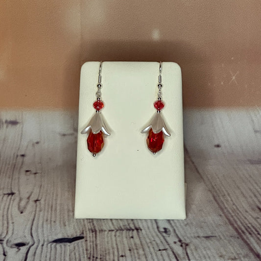 Red Drop Crystal Lily Flower With Dangle Drop Earrings Handmade UK Jewellery0