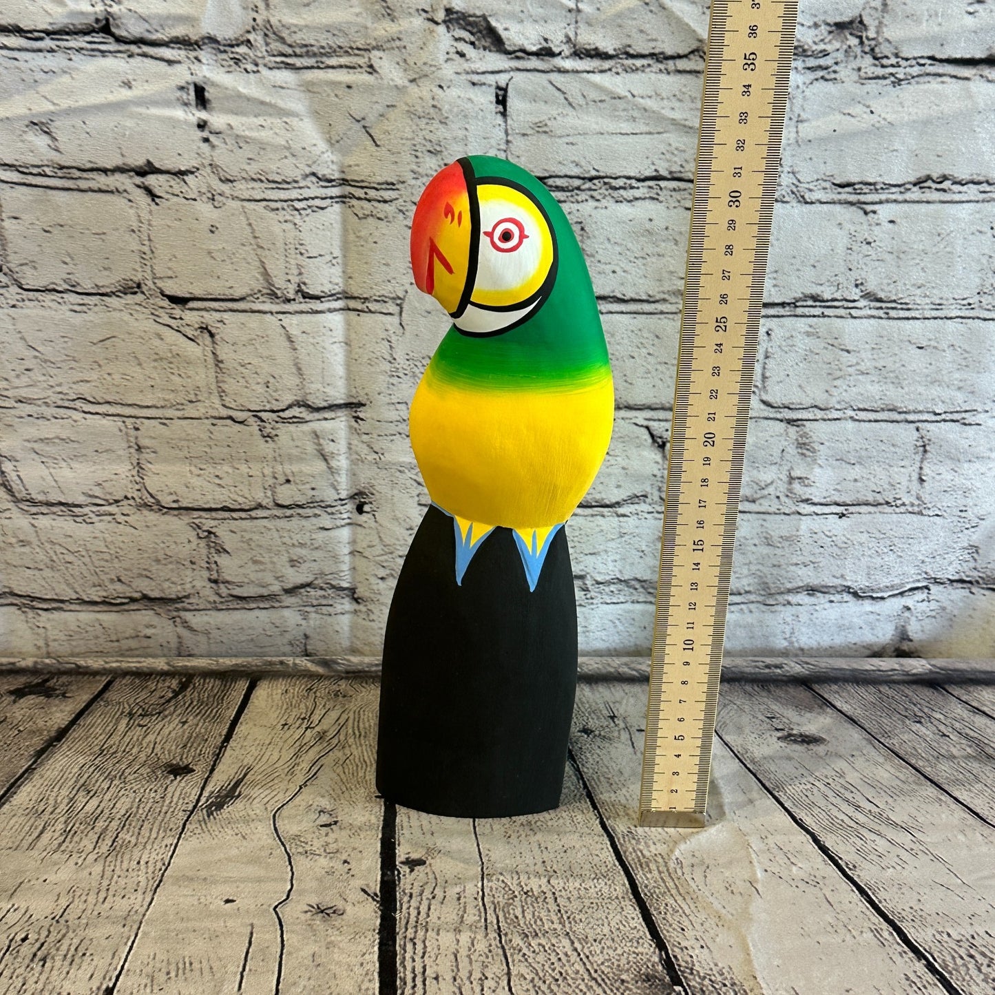 30cm Green Yellow Parrot Bird Ornament Statue Fair Trade Hand Made Carved Wood5