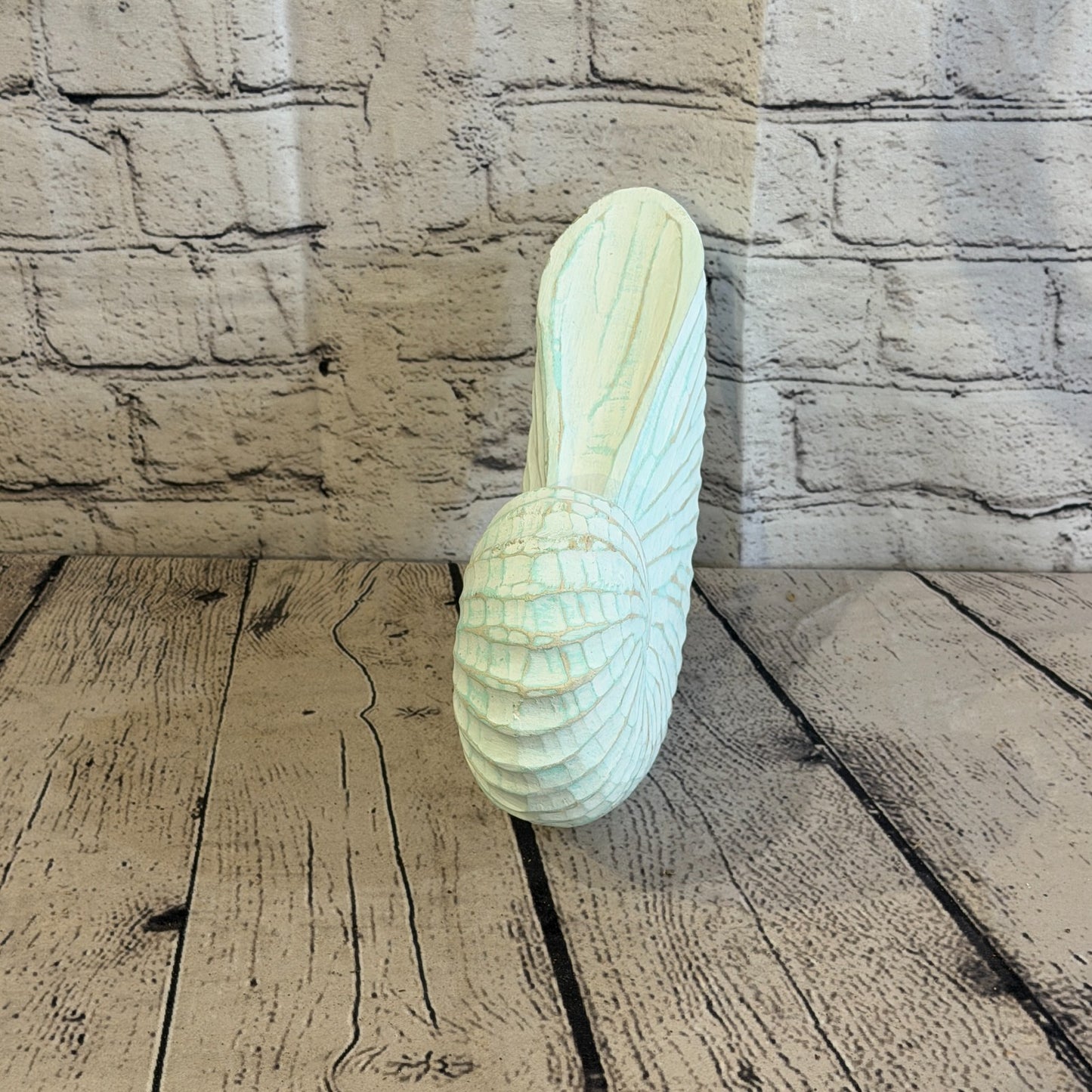 25cm Green Shabby Pastel Nautilus Shell Ornament Decor Carved Light Wood Figure1