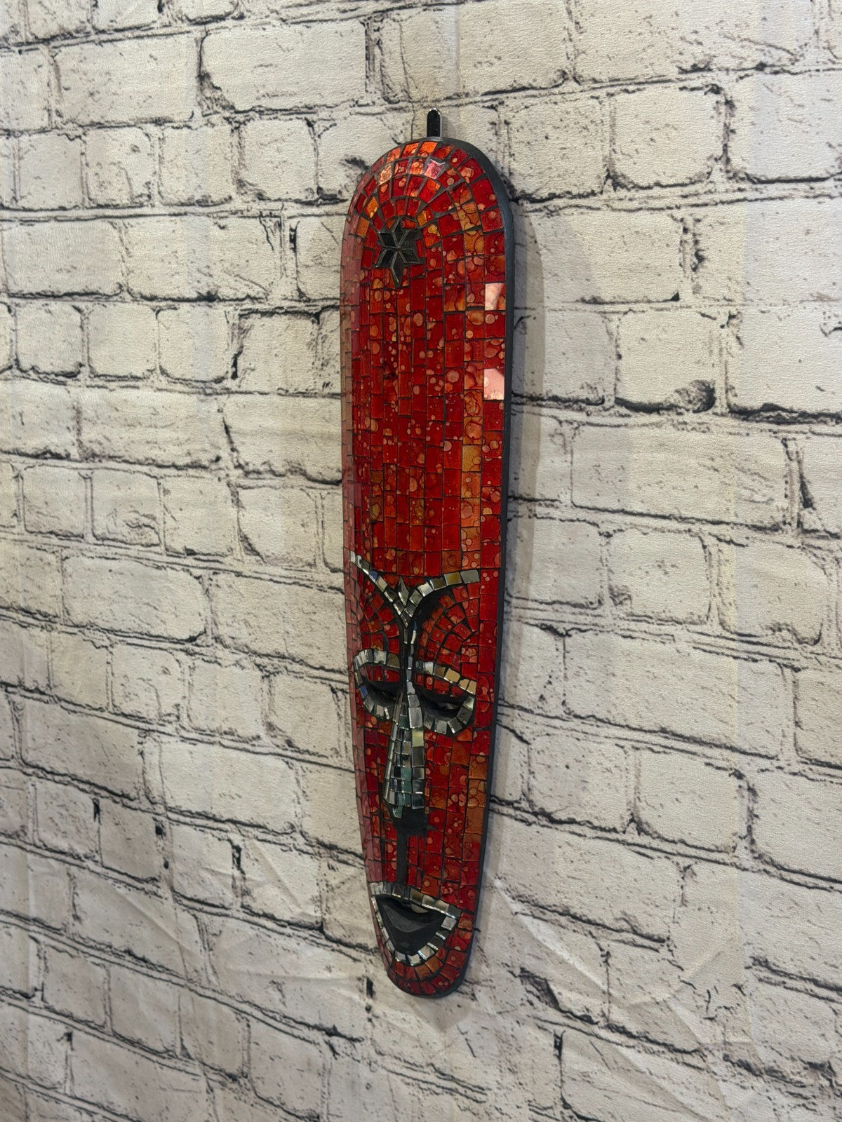 50cm Mask Red Mosaic Wall Hanging Wooden Ornaments Wood Carving1