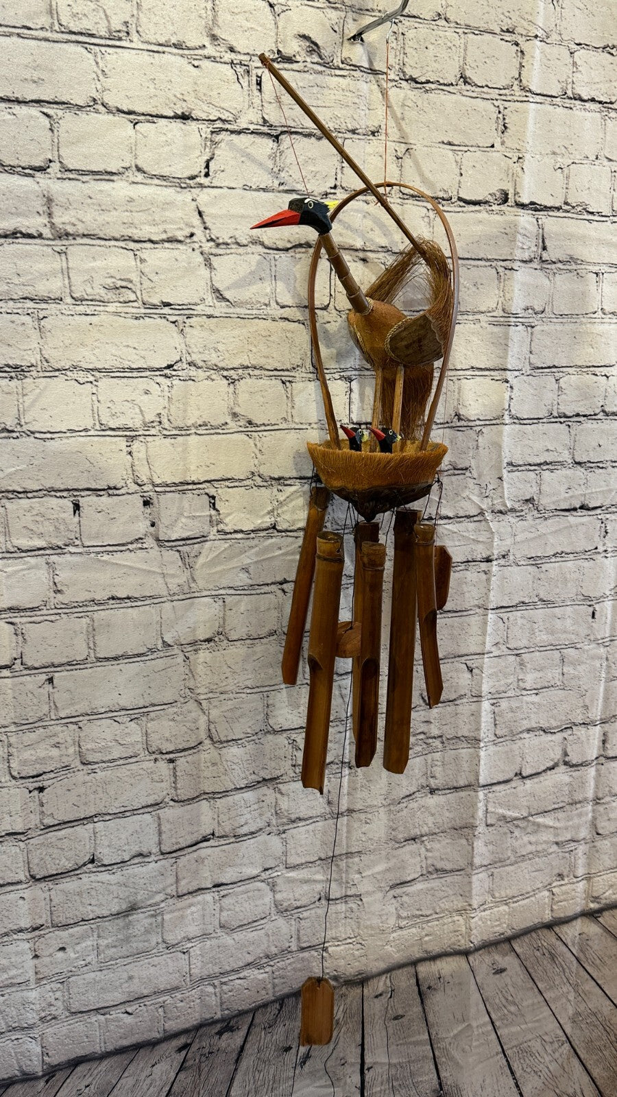 Bird Nest With Chimes Bamboo Windchime 60cm Garden Gift Summer Handmade Chimes1