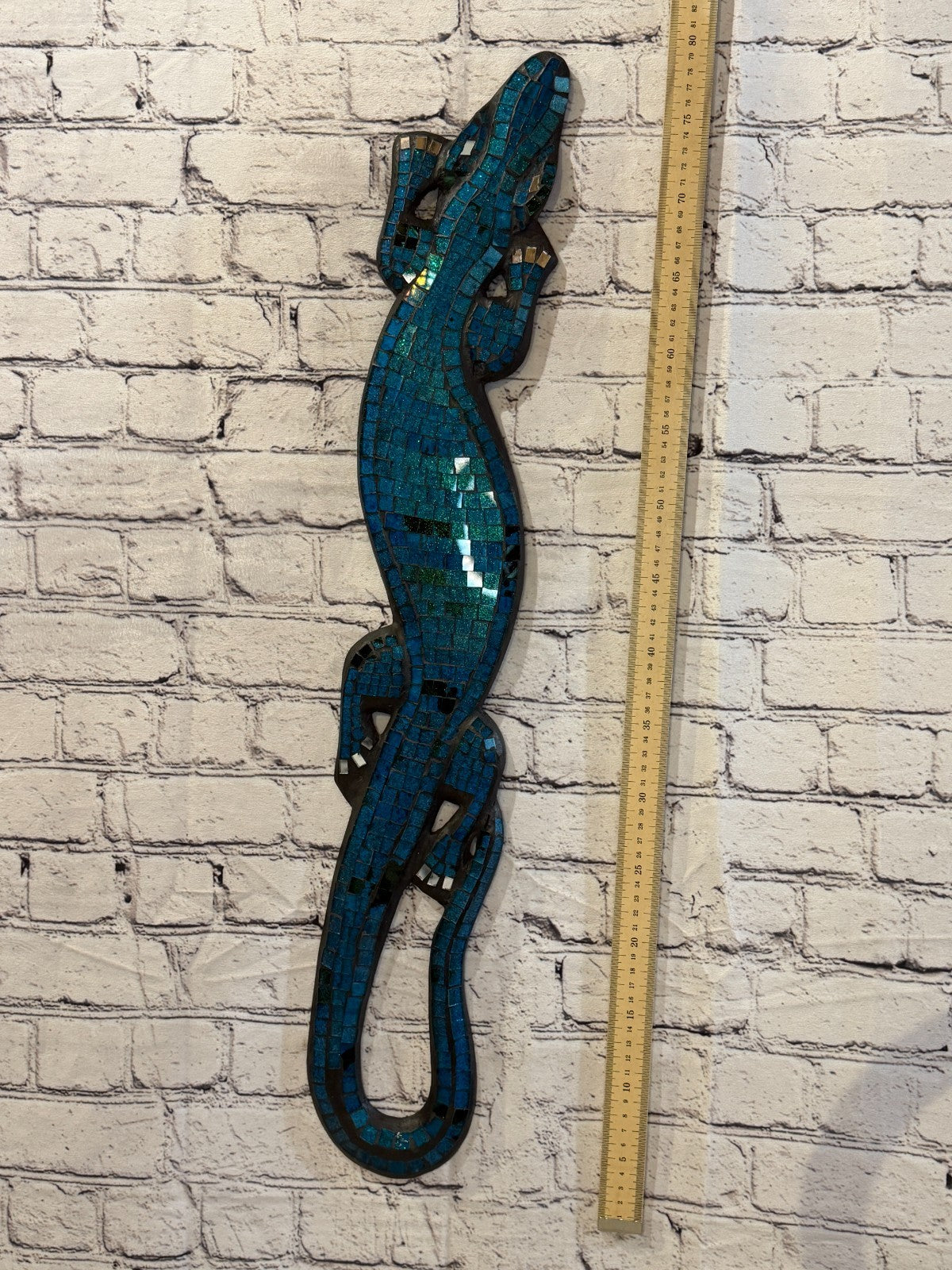 80cm Gecko Sparkling Blue Mosaic Wall Hanging Wooden Ornaments Wood Carving5
