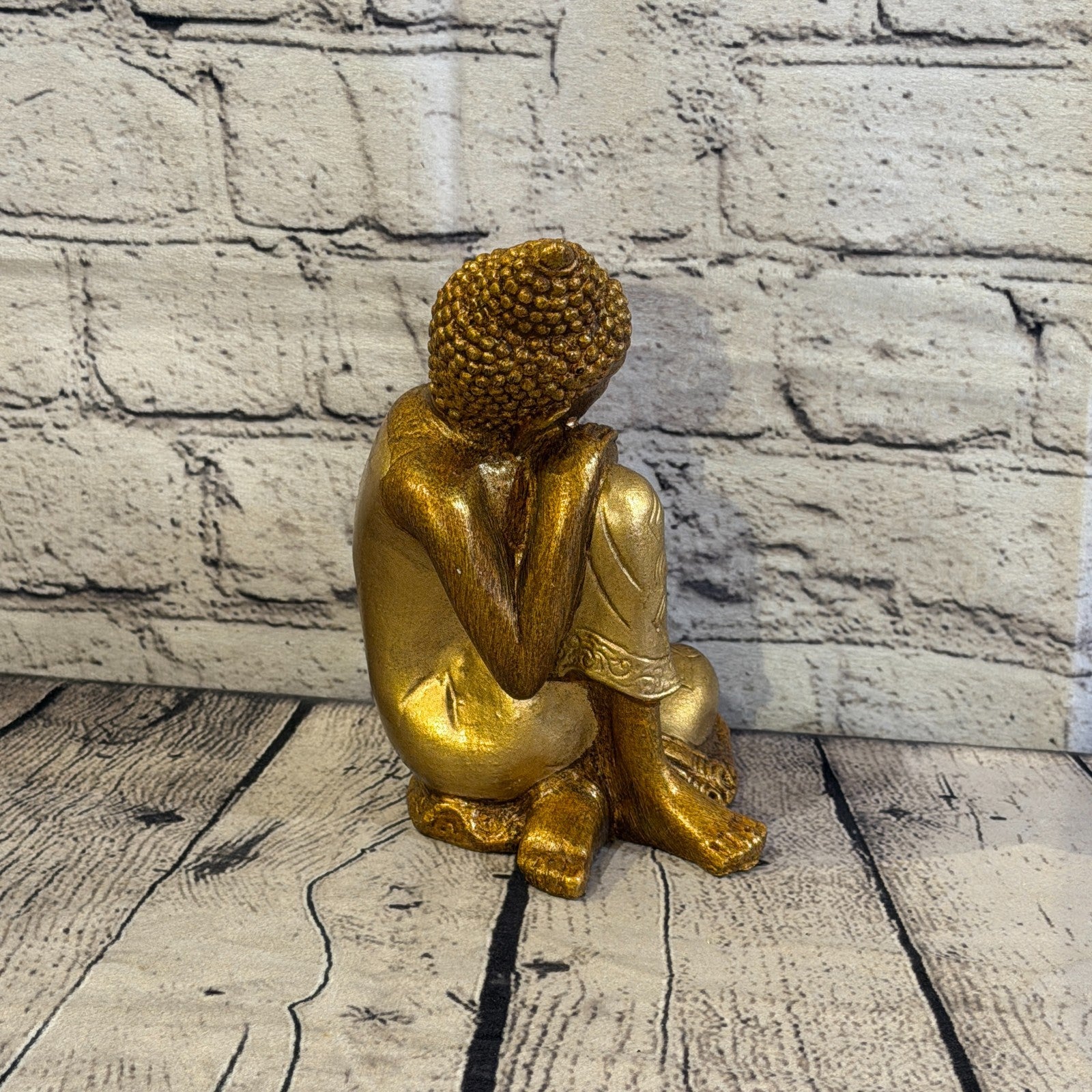 Bronze & Bronze 20cm x 10cm Thai Kneeling Buddha Sitting  Statue Resin Hindu3
