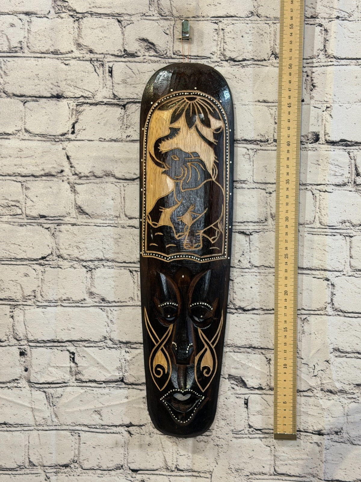 50cm Elephant Mask Carved Wooden Brown Work Painted Ethnic Tribal Tiki Wall Art4